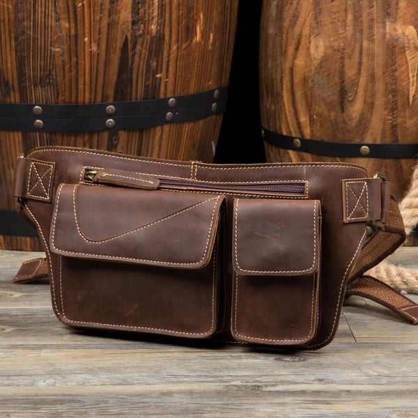 Vintage Leather Fanny Pack Mens Waist Bag Hip Pack Belt Bag Bumbag for Men - imessengerbags