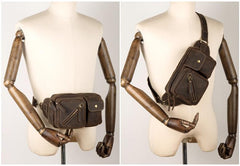 Vintage Leather Fanny Pack Mens Waist Bag Hip Pack Belt Bag Bumbag for Men