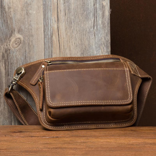 Vintage Leather Fanny Pack Mens Waist Bag Hip Pack Belt Bag Bumbag for Men - imessengerbags