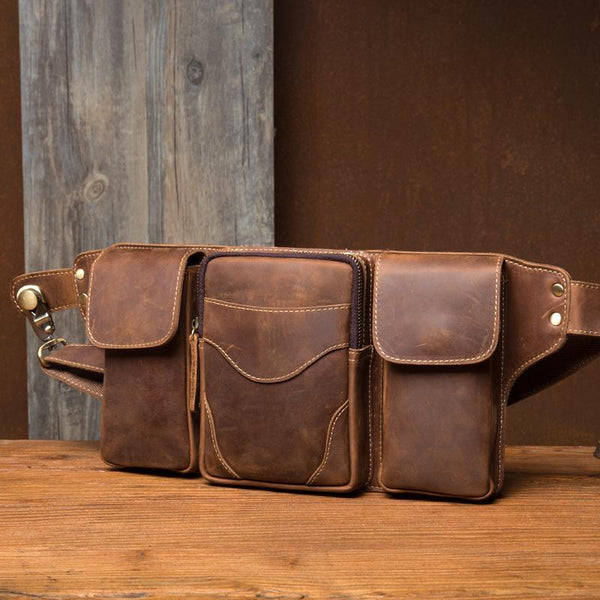 Vintage Leather Fanny Pack Mens Waist Bag Hip Pack Belt Bag Bumbag for Men - imessengerbags
