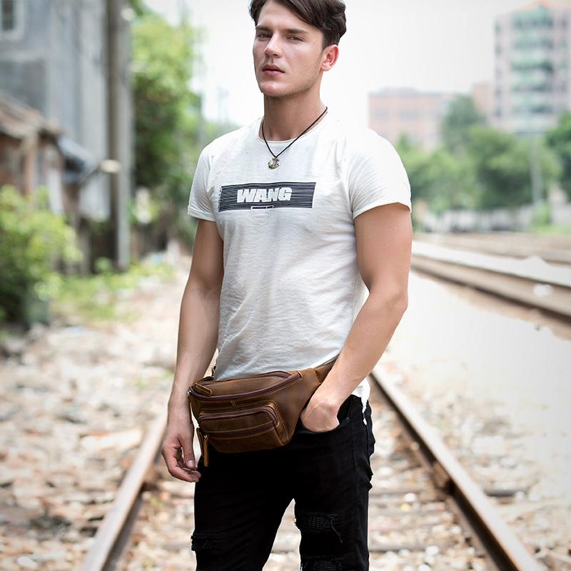 Vintage Leather Fanny Pack Mens Waist Bag Hip Pack Belt Bag Bumbag