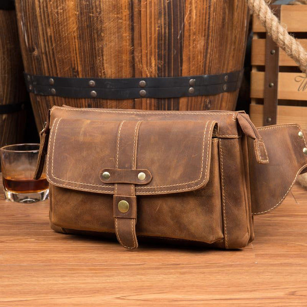 Vintage Leather Fanny Pack Mens Waist Bag Hip Pack Belt Bag Bumbag for Men - imessengerbags