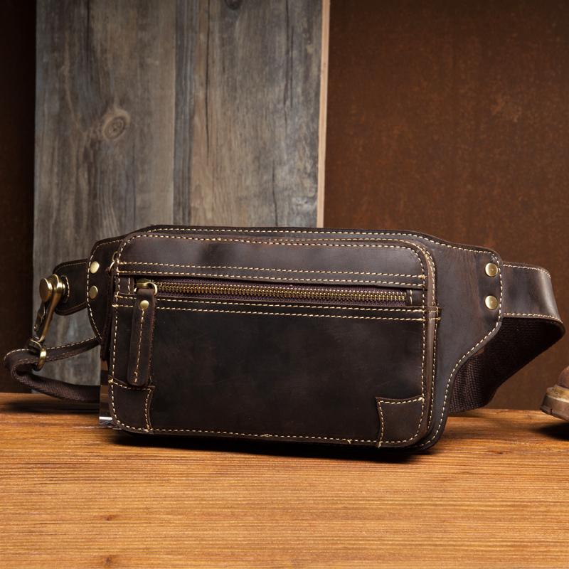 Vintage Leather Fanny Pack Mens Waist Bag Hip Pack Belt Bag Bumbag for Men - imessengerbags