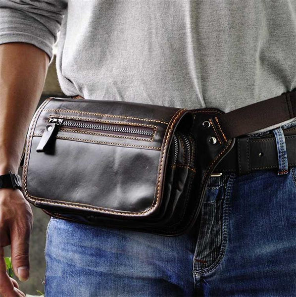 Vintage Leather Fanny Pack Mens Waist Bag Hip Pack Belt Bag for Men - imessengerbags