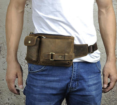 Vintage Leather Fanny Pack Mens Waist Bag Hip Pack Belt Bag for Men
