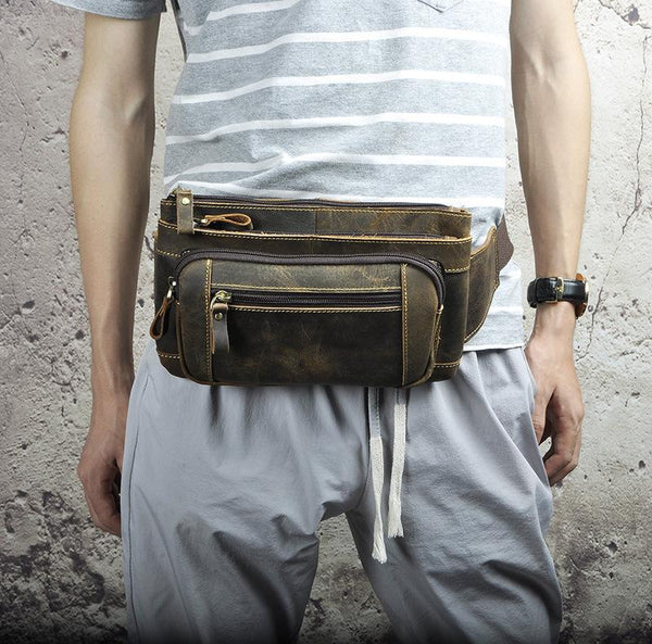 Vintage Leather Fanny Pack Mens Waist Bag Hip Pack Belt Bag for Men - imessengerbags
