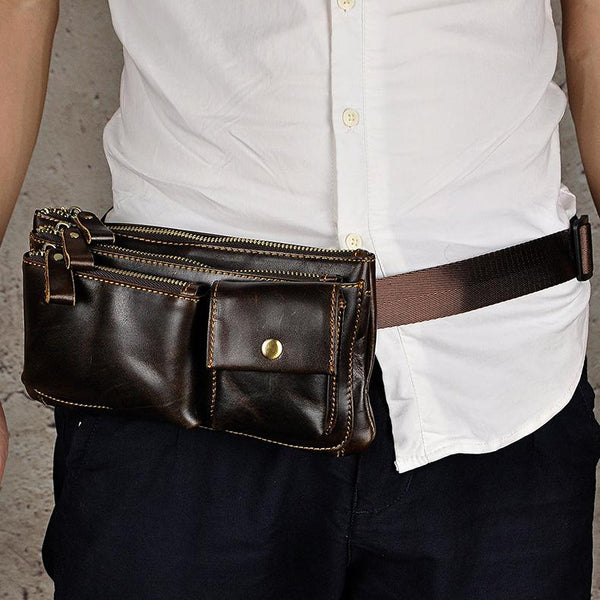 Vintage Leather Fanny Pack Mens Waist Bag Hip Pack Belt Bag for Men - imessengerbags
