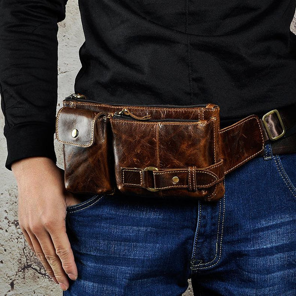 Vintage Leather Fanny Pack Mens Waist Bag Hip Pack Belt Bag for Men - imessengerbags
