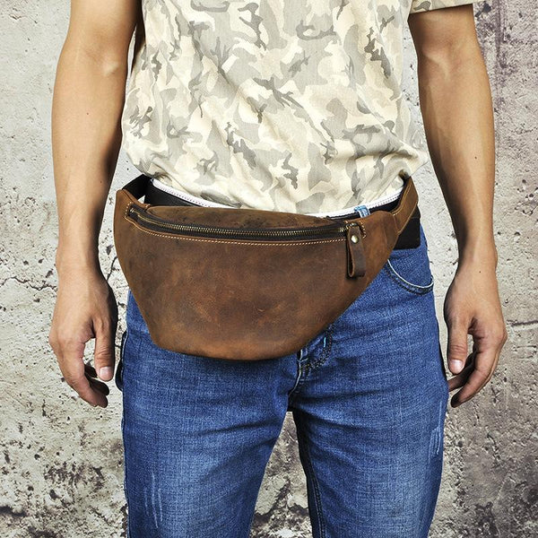 Vintage Leather Fanny Pack Mens Waist Bag Hip Pack Belt Bag for Men - imessengerbags
