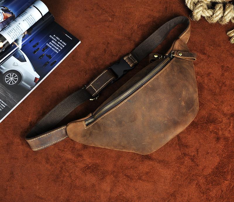 Vintage Leather Fanny Pack Mens Waist Bag Hip Pack Belt Bag for Men