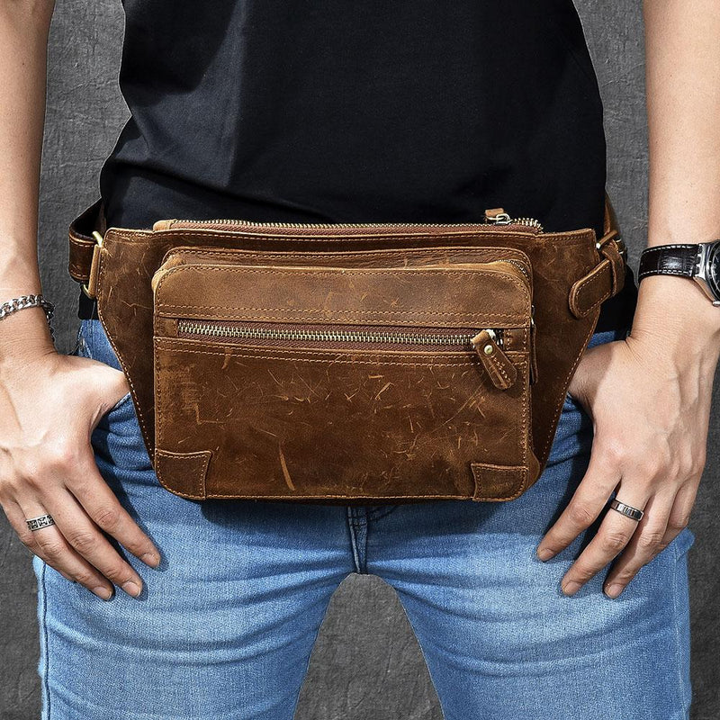 Vintage Leather Fanny Pack Mens Waist Bag Hip Pack Belt Bag for