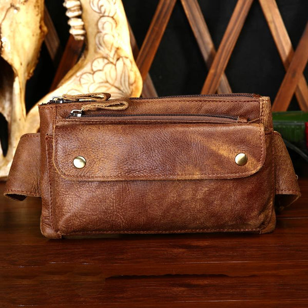 Vintage Leather Fanny Pack Mens Waist Bag Hip Pack Belt Bag for Men - imessengerbags