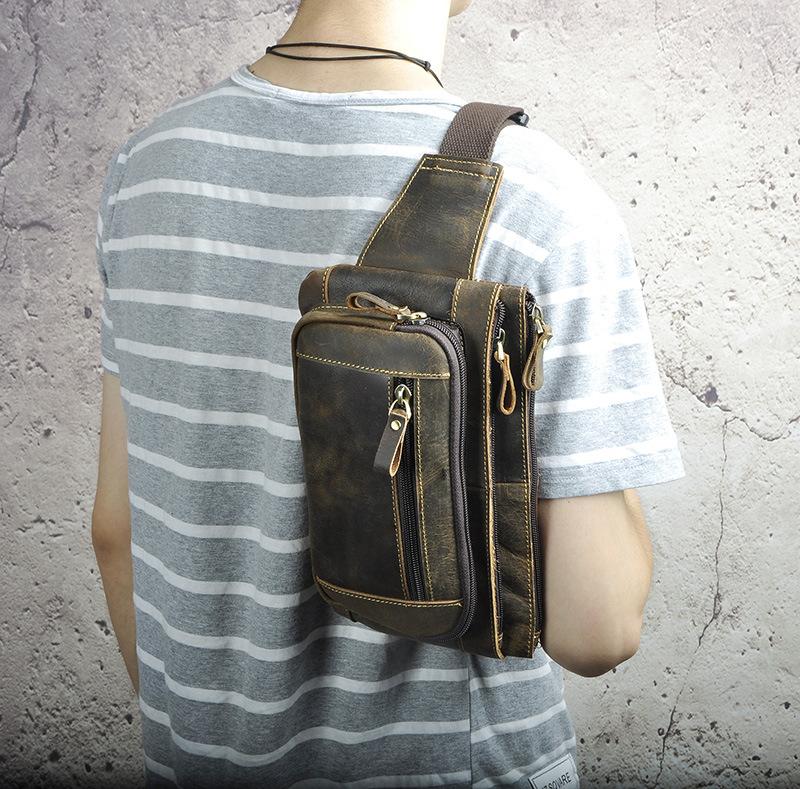 Vintage Leather Fanny Pack Mens Waist Bag Hip Pack Belt Bag for Men