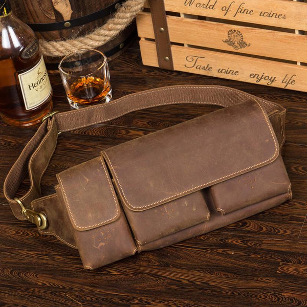 Vintage Leather Mens Fanny Pack Waist Bag Hip Pack Belt Bag Bumbag for Men - imessengerbags