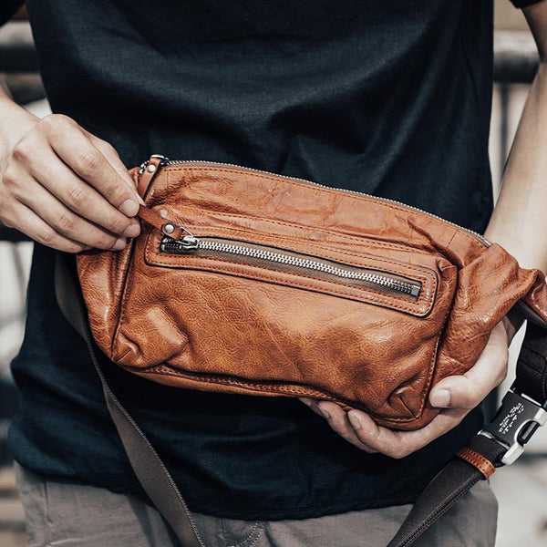 Vintage Leather Mens Fanny Pack Waist Bag Hip Pack Belt Bag Bumbag for Men - imessengerbags