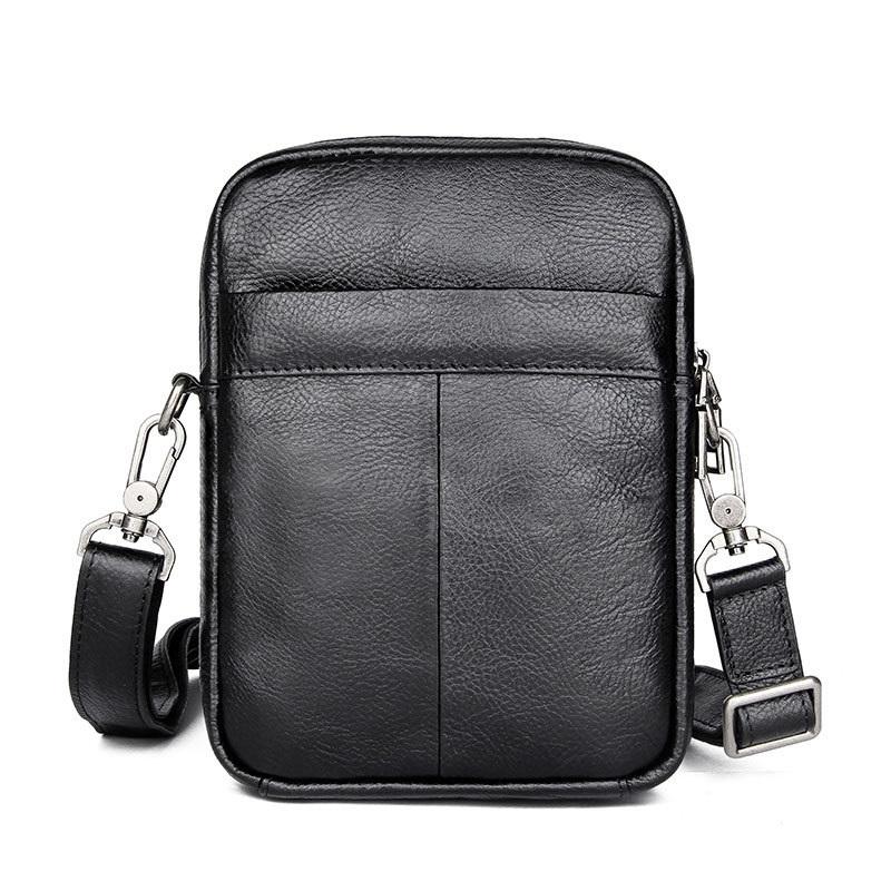 BADASS Black LEATHER MEN'S Small Side bag Vertical Phone Bag MESSENGER BAG Shoulder Bag FOR MEN