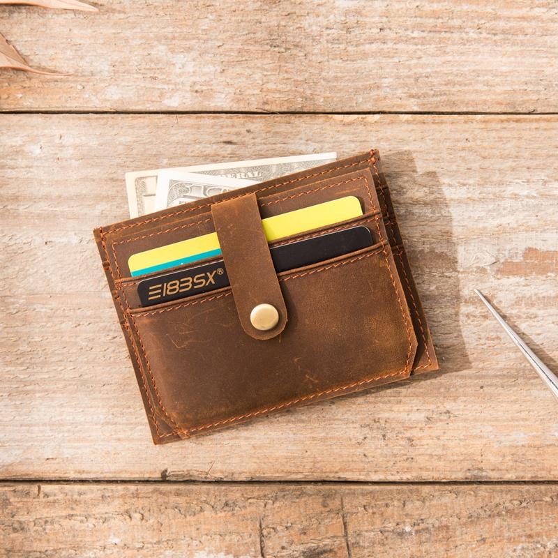 Dark Brown Cool Leather Mens Slim Front Pocket Wallet Small Wallets Card Wallet Card Wallet for Men - imessengerbags