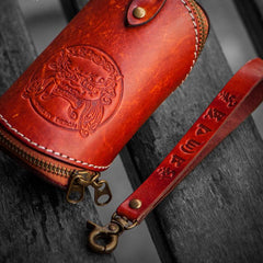 Handmade Leather Tooled Mens Cool Car Key Wallet Coin Wallet Pouch Car KeyChain for Men - imessengerbags