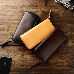 Handmade Vintage Mens Leather Black Long Wallet Dark Brown Cool Long Card Wallet for Men - imessengerbags