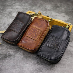 Vintage Brown Leather Men's Car Key Wallet Black Key Zipper Wallet For Men - imessengerbags