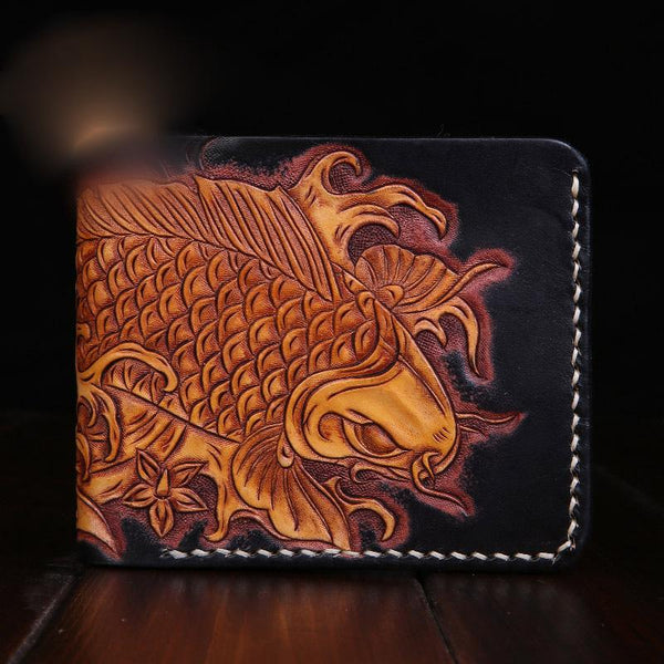 Handmade Leather Carp Mens billfold Wallet Cool Leather Wallet Slim Wallet for Men - imessengerbags