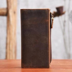 Handmade Leather Mens Cool Long Leather Wallet Cards Clutch Wallet for Men