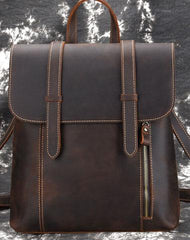 Cool Brown Leather Mens Backpack School Backpack Satchel Backpack for Men - imessengerbags