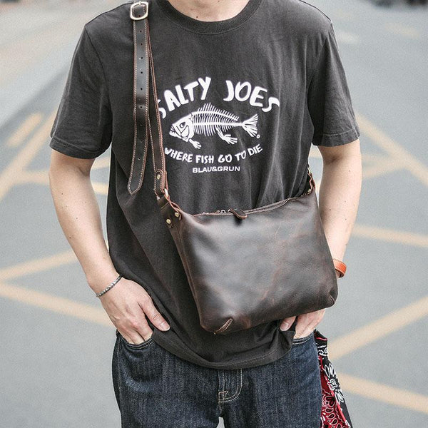 Dark Brown Leather Mens Casual 10" Courier Bags Messenger Bag Small Brown Postman Bags For Men - imessengerbags