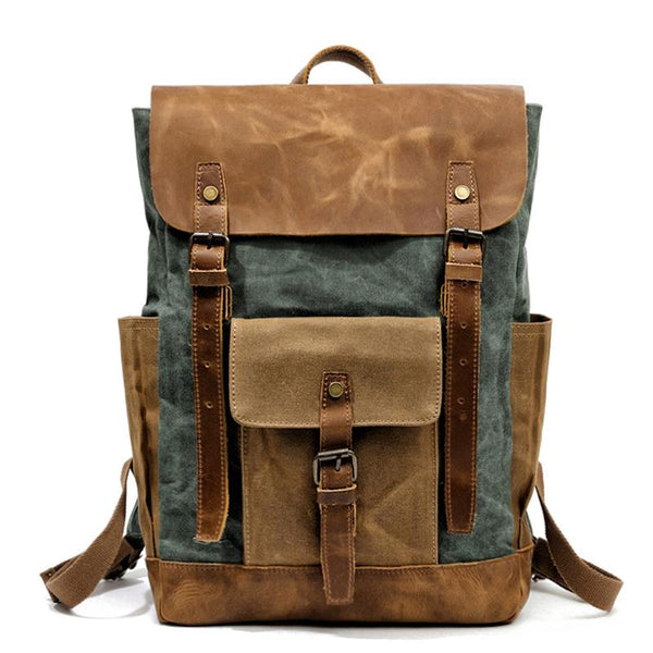 Cool Waxed Canvas Mens Womens Waterproof Large Travel Backpack 15'' Computer Hiking Backpack for Men - imessengerbags