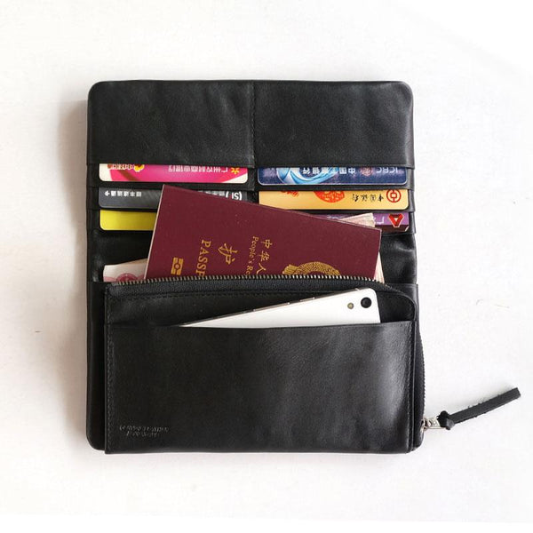 Cool Black Mens Leather Bifold Long Wallet Phone Soft Leather Long Wallet for Men - imessengerbags