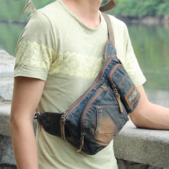 Cool Jean Blue Mens Small Fanny Pack Waist Bag Blue Chest Bag Hip Bag Bum Bags For Men - imessengerbags