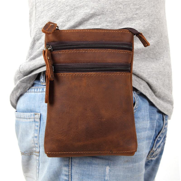 Vintage Leather Men's Belt Pouch Cell Phone Holster Brown Mini Side Bag For Men - imessengerbags