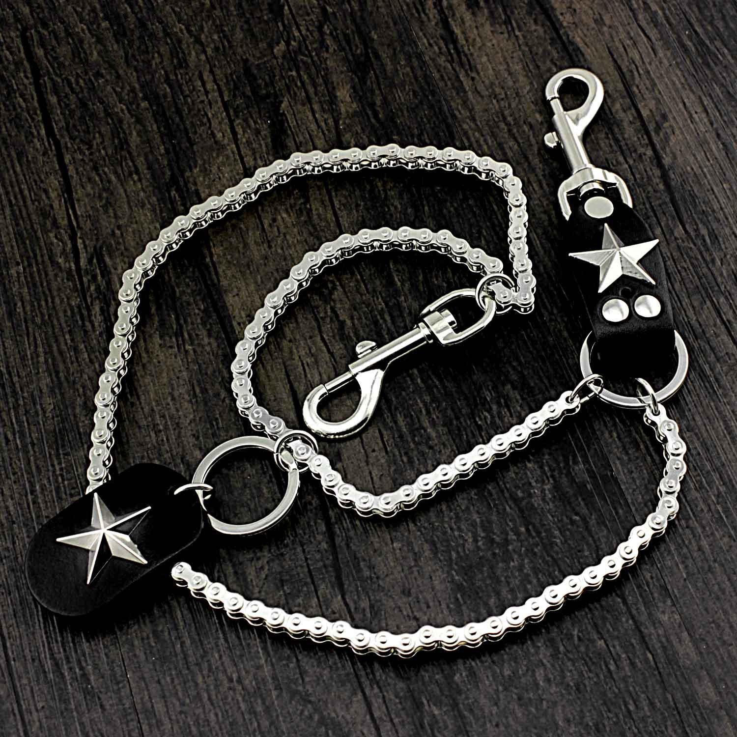 Star SILVER STAINLESS STEEL MENS Double CHAIN PANTS CHAIN WALLET CHAIN BIKER WALLET CHAIN FOR MEN - imessengerbags