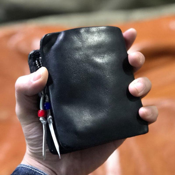 Genuine Leather Mens Cool billfold Leather Wallet Men Small Wallets Bifold for Men - imessengerbags