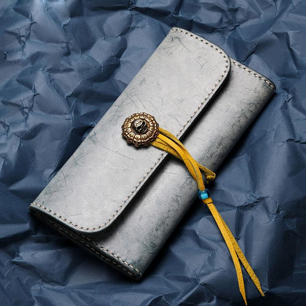 Handmade Leather Mens Clutch Wallet Cool Wallet Long Wallets for Men Women - imessengerbags