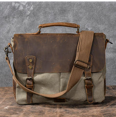 Canvas Leather Mens Womens Green Briefcase Side Bag Brown Messenger Bag Shoulder Bag For Men - imessengerbags