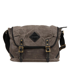 Casual Waxed Canvas Leather Mens Navy Blue Side Bag Messenger Bags Waxed Canvas Courier Bag for Men