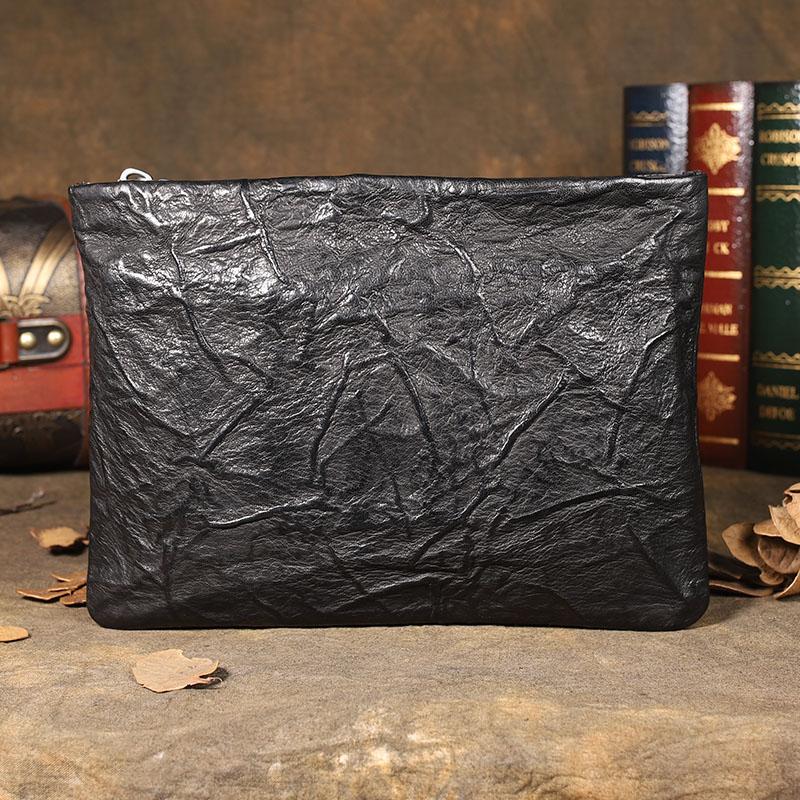 Handmade Leather Mens Black Cool Long Wallet Wirstlet Bag Ultra Thin Clutch Wallet for Men - imessengerbags