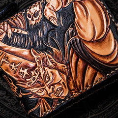 Handmade Leather Chinese Black&White Tooled Mens billfold Wallet Cool Leather Wallet Slim Wallet for Men - imessengerbags