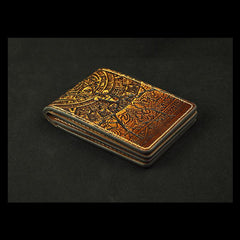 Handmade Leather Tooled Xiuhpohualli Calendar License Wallet Mens Card billfold Wallet Cool Leather Wallet Slim Wallet for Men - imessengerbags