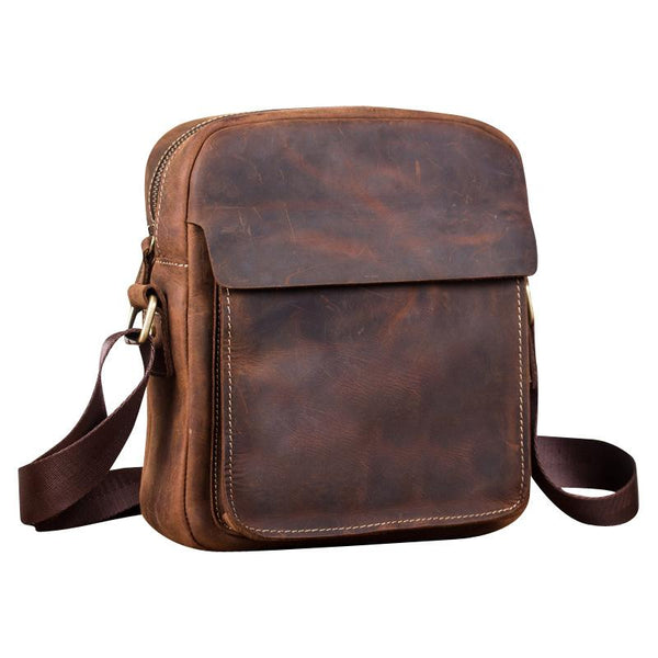 Badass Brown Leather Men's Vertical Side Bag 10inch Vertical Messenger Bag For Men - imessengerbags
