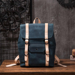 Cool Mens Blue Leather Backpack School Backpack Leather Laptop Backpack for Men - imessengerbags
