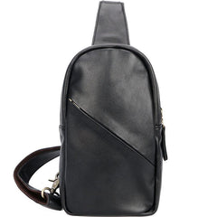 Vintage Dark Brown Leather Mens Chest Bag Black Sling Bag Sling Pack For Men - imessengerbags