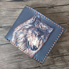 Handmade Wolf Black Tooled Leather billfold Wallet Small Wallet Cool Wallet For Men - imessengerbags