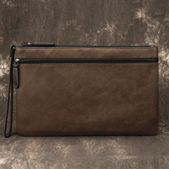 COOL MEN LEATHER ZIPPER LONG CLUTCH WALLETS ZIPPER VINTAGE Brown Envelope Bag FOR MEN