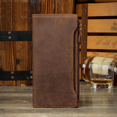 Brown Cool Mens long Wallet Wristlet Bag Clutch Bag Bifold Long Wallet Hand Bags for Men - imessengerbags