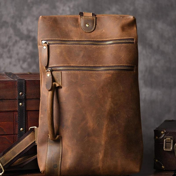 Genuine Leather Mens Cool Chest Bag Sling Bag Crossbody Bag Travel Bag Hiking Bag for men