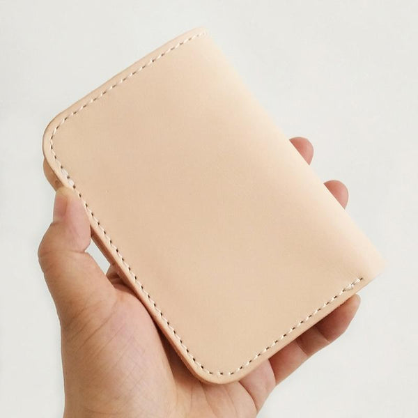 Handmade Mens Leather Vertical Beige Small billfold Wallet Slim Small Bifold Wallets for Men - imessengerbags