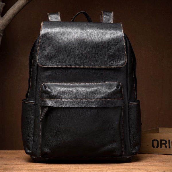 Brown Casual Mens Leather 15inches Computer Backpacks Black Travel Backpack College Backpacks for men - imessengerbags