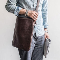 Genuine Leather Mens Cool Messenger Bag Satchel Bag Laptop Bag Cycling Bag for men